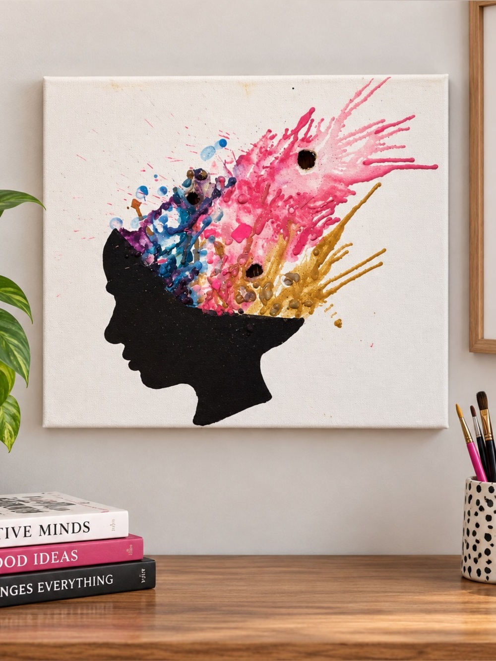 Handmade Melted Crayon Art Creative Mind Silhouette Canvas Wall Decor 11x14”